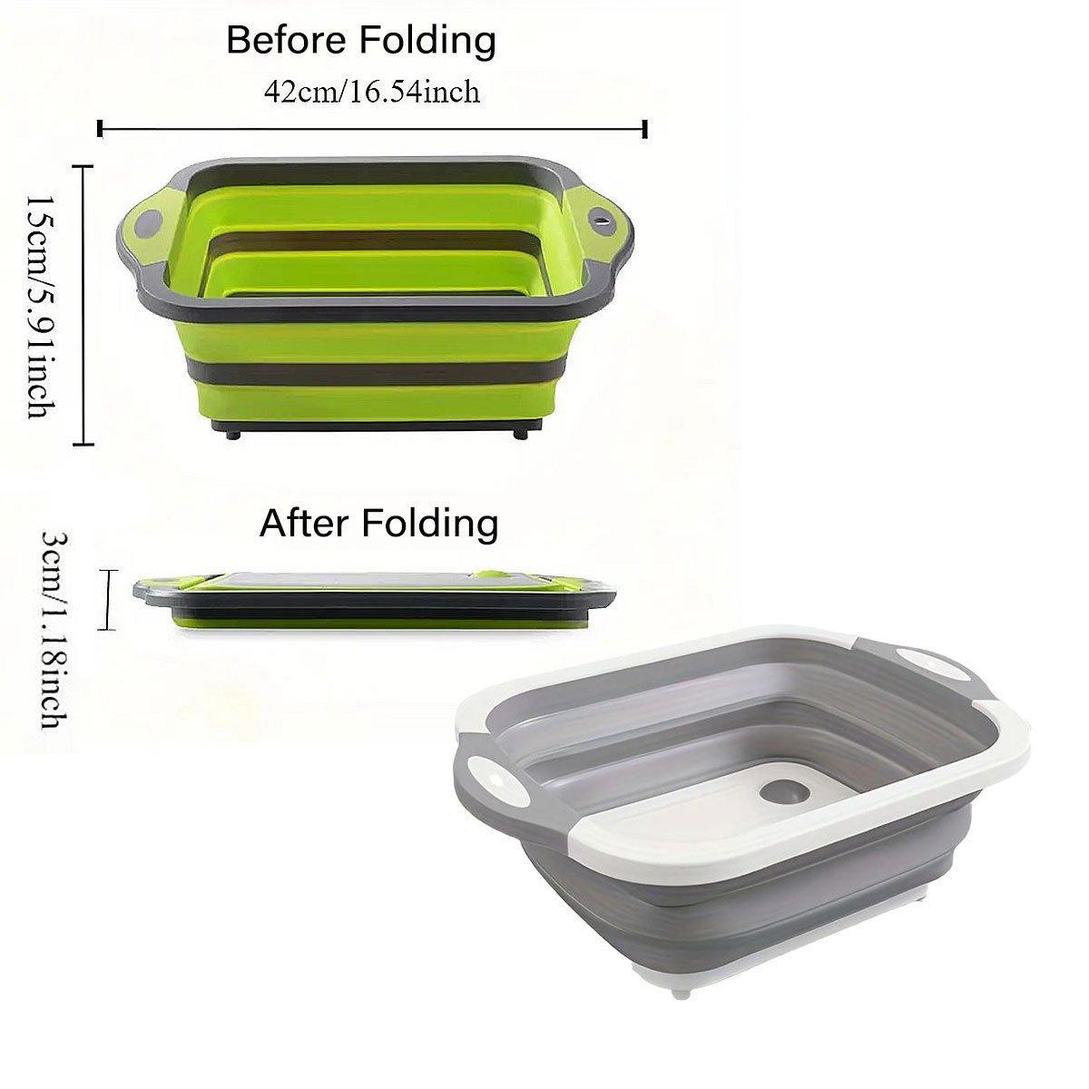 Multifunctional Foldable Plastic Sink Cutting Board and Draining Basket - Green - view 4