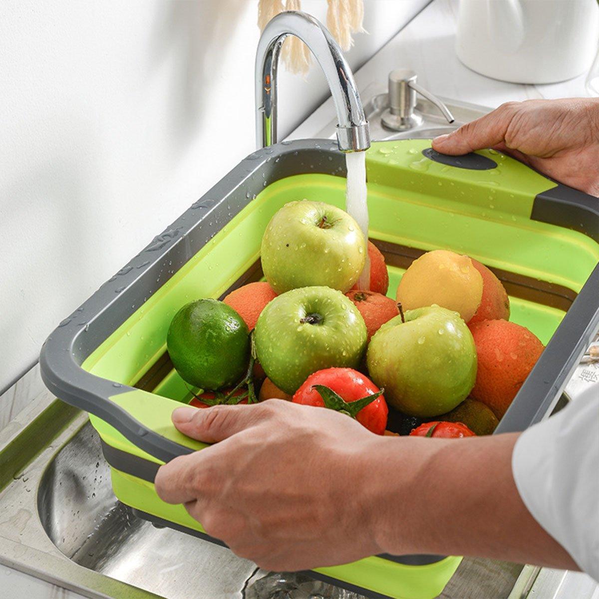 Multifunctional Foldable Plastic Sink Cutting Board and Draining Basket - Green - view 5