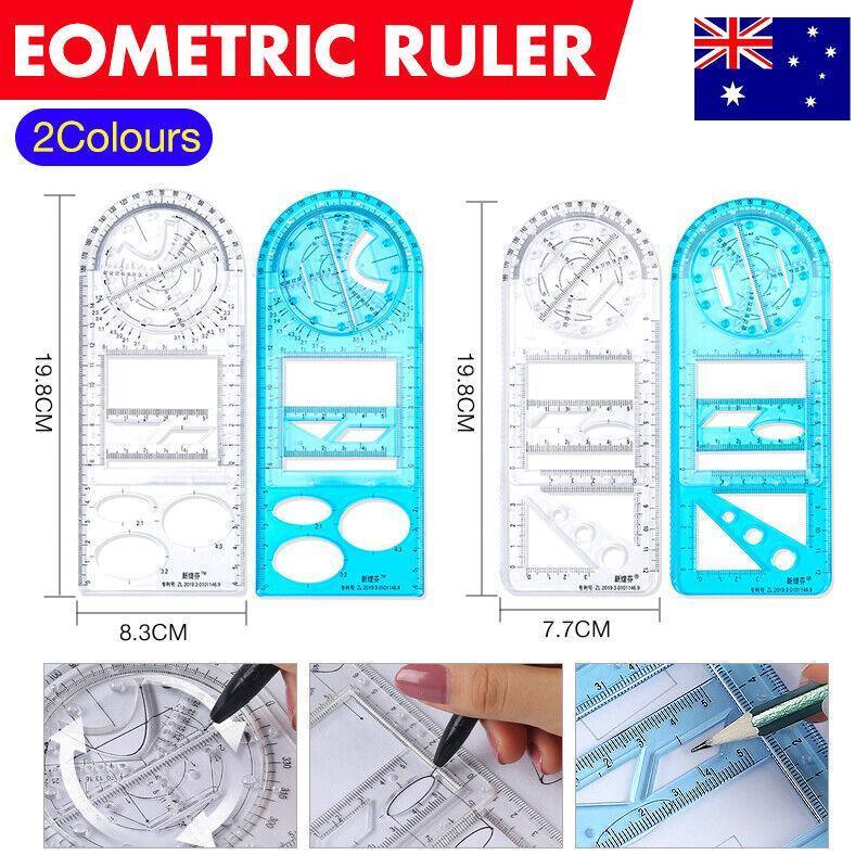 Multifunctional Geometric Drawing Ruler for Students - Blue, Primary School (14 Shapes) - view 2