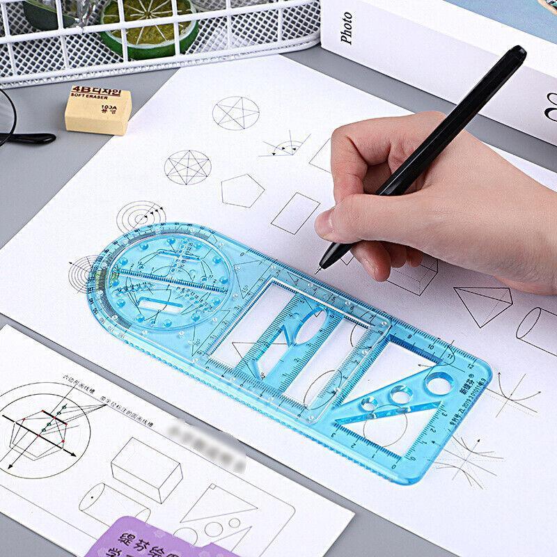 Multifunctional Geometric Drawing Ruler for Students - Blue, Primary School (14 Shapes) - view 5
