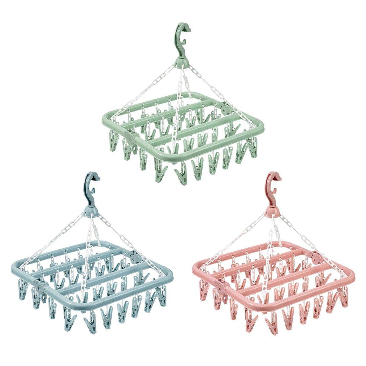 Multifunctional Plastic Clothes Drying Rack with Clips, Pack of 3 - view 2