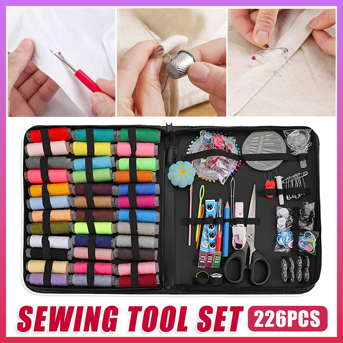 Multifunctional Sewing Kit with 226 Pieces, Portable Travel Sewing Box