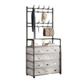 Multifunctional Shoe Rack with Hooks and Drawers - Black