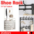 Multifunctional Shoe Rack with Hooks and Drawers - White - view 2