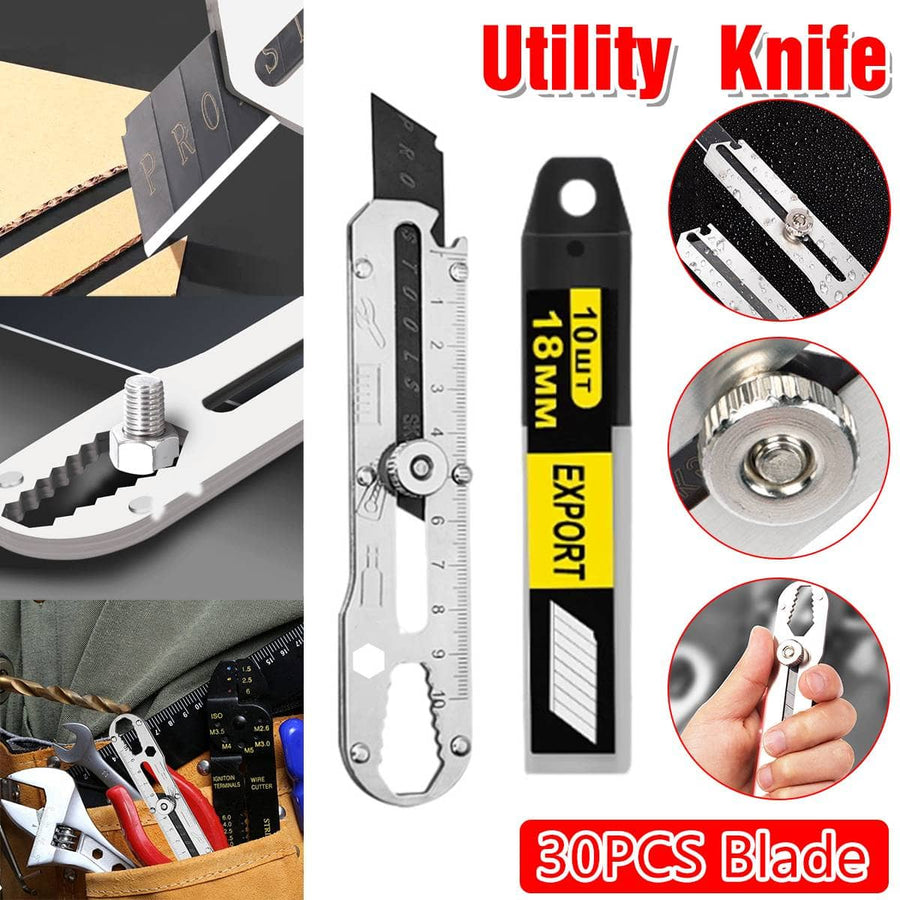 Multifunctional Stainless Steel Utility Knife Set with 30 Blades