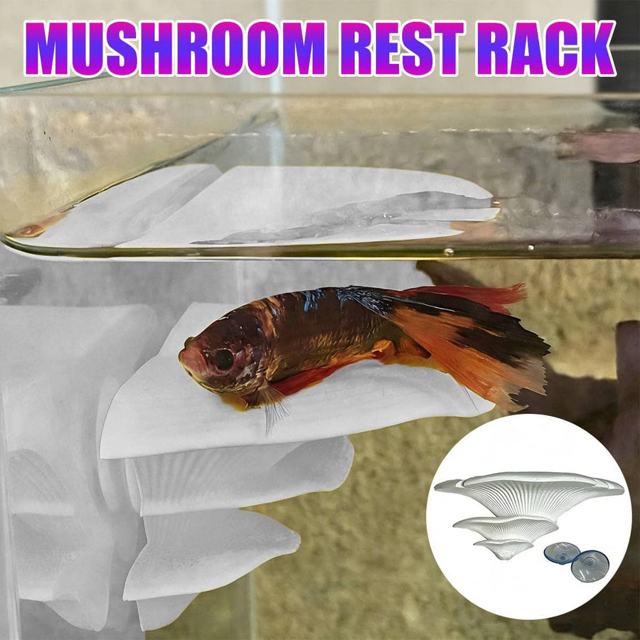 Mushroom Aquarium Rest Ledge White Suction Cup Shelf for Betta Fish