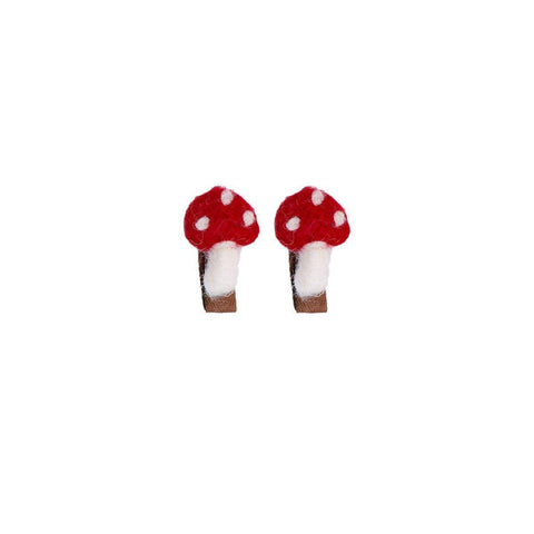 Mushroom Felt Hair Clips - Red, Set of 2