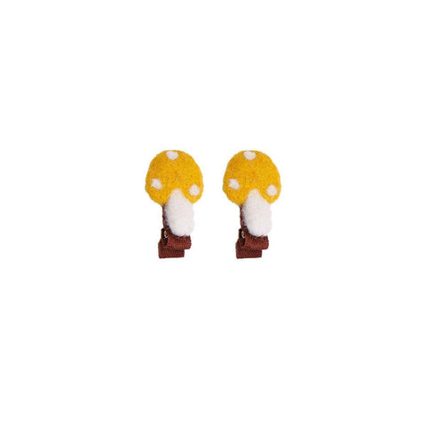 Mushroom Felt Hair Clips - Yellow, Set of 2