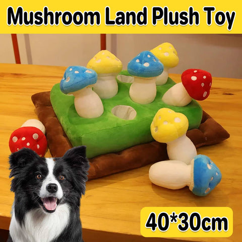 Mushroom Ground Plush Dog Toy, Interactive Educational Grass Toy with Detachable Mushrooms