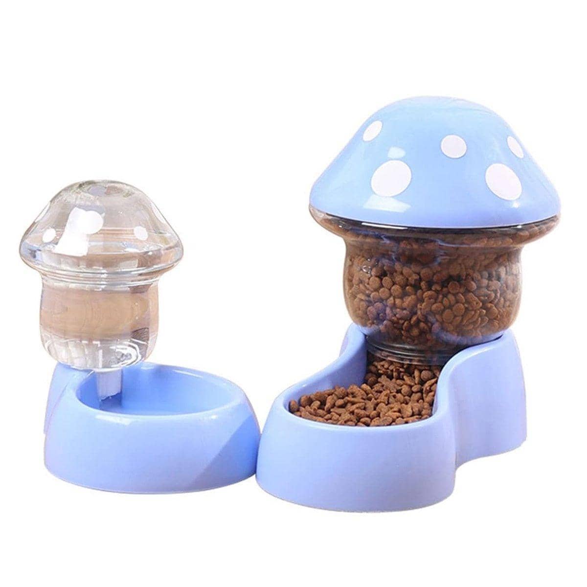 Mushroom Pet Food and Water Dispenser Set for Cats and Dogs - Light Blue