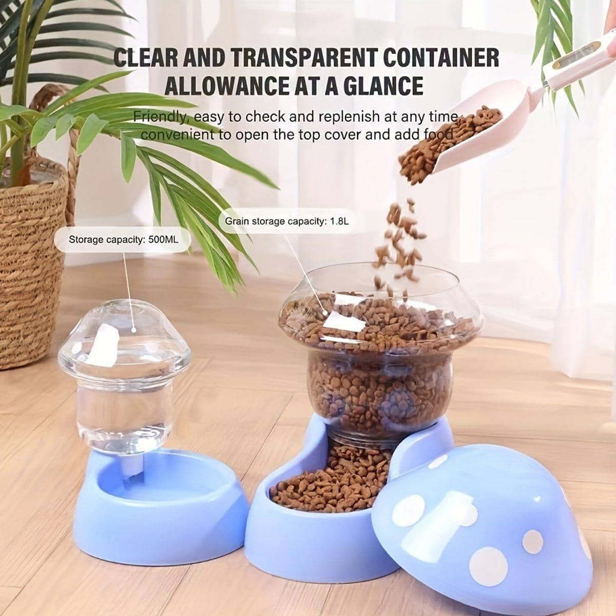 Mushroom Pet Food and Water Dispenser Set for Cats and Dogs - Light Blue - view 5