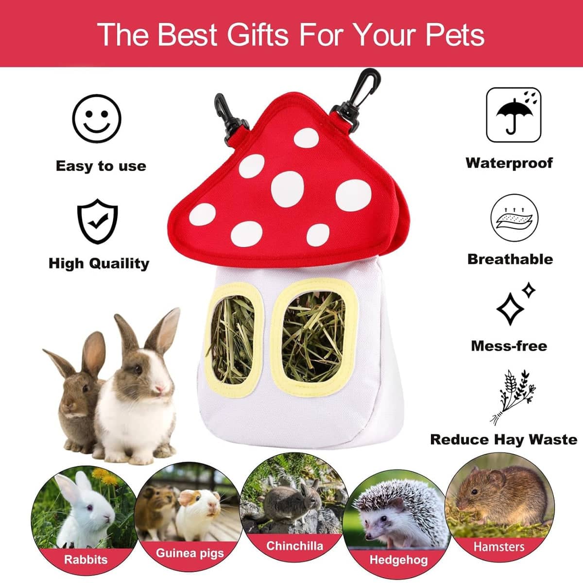Mushroom Shaped Hay Feeder Bag for Rabbits, Guinea Pigs and Hamsters - view 4