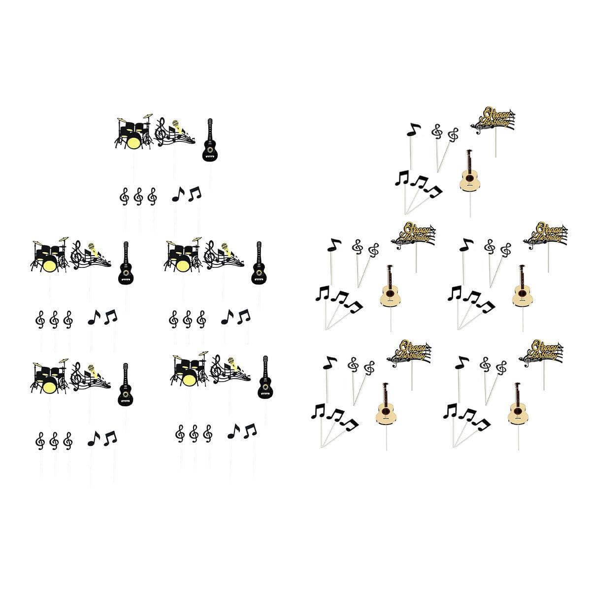 Music Themed Cake Topper Set, 8 Pieces - Drum Kit, Guitar and Music Notes - view 3