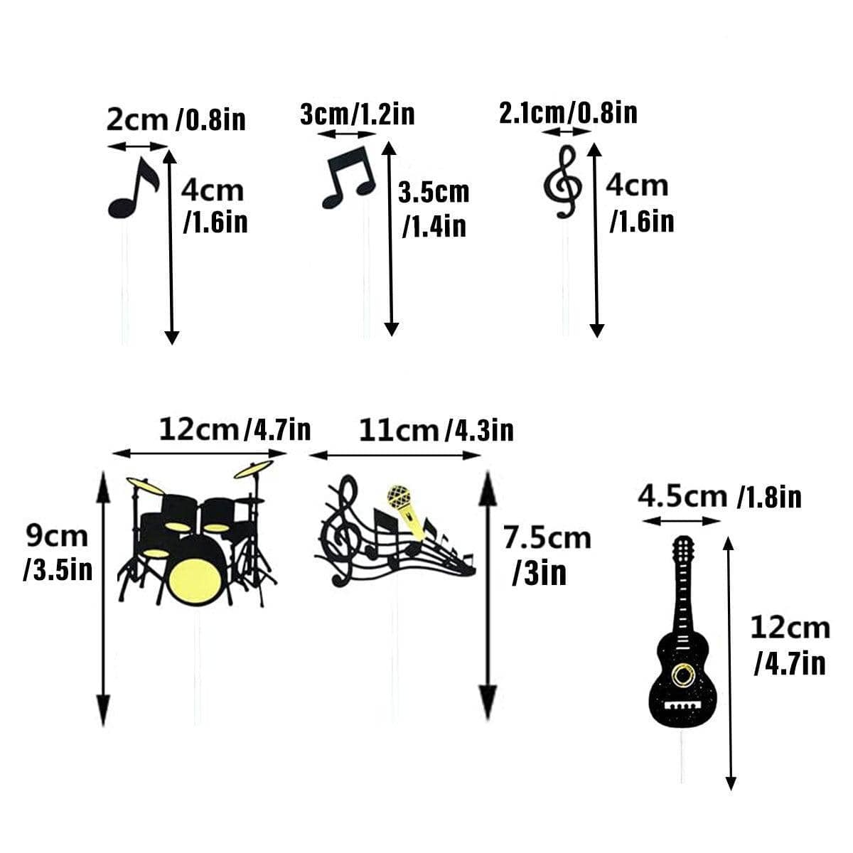 Music Themed Cake Topper Set, 8 Pieces - Drum Kit, Guitar and Music Notes - view 5