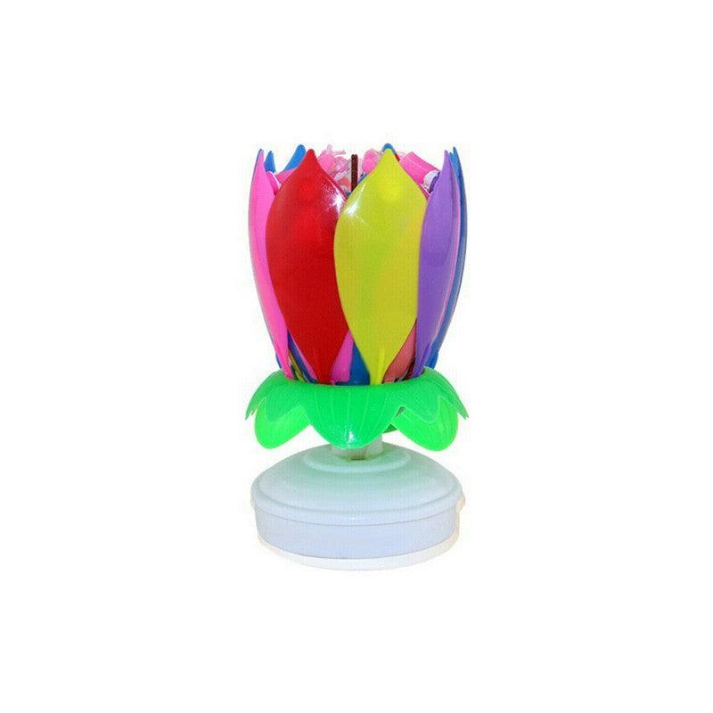 Musical Lotus Birthday Cake Candle, Rotating Flower, Pack of 2 - Multicolour