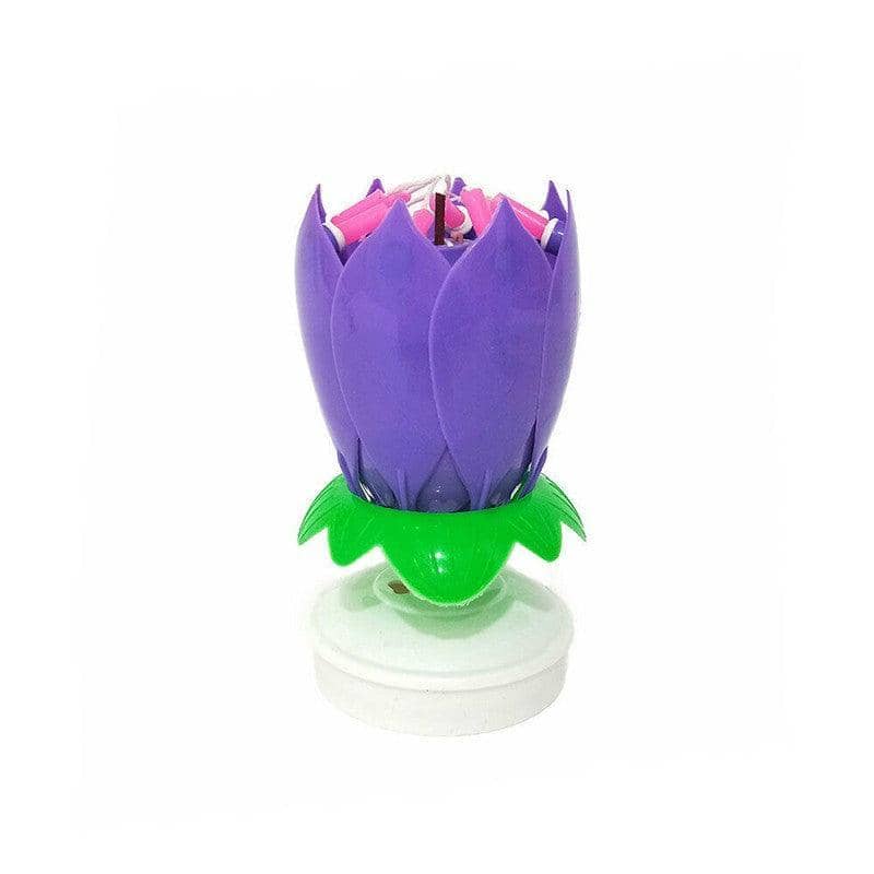 Musical Lotus Birthday Cake Candle, Rotating Flower, Pack of 2 - Purple