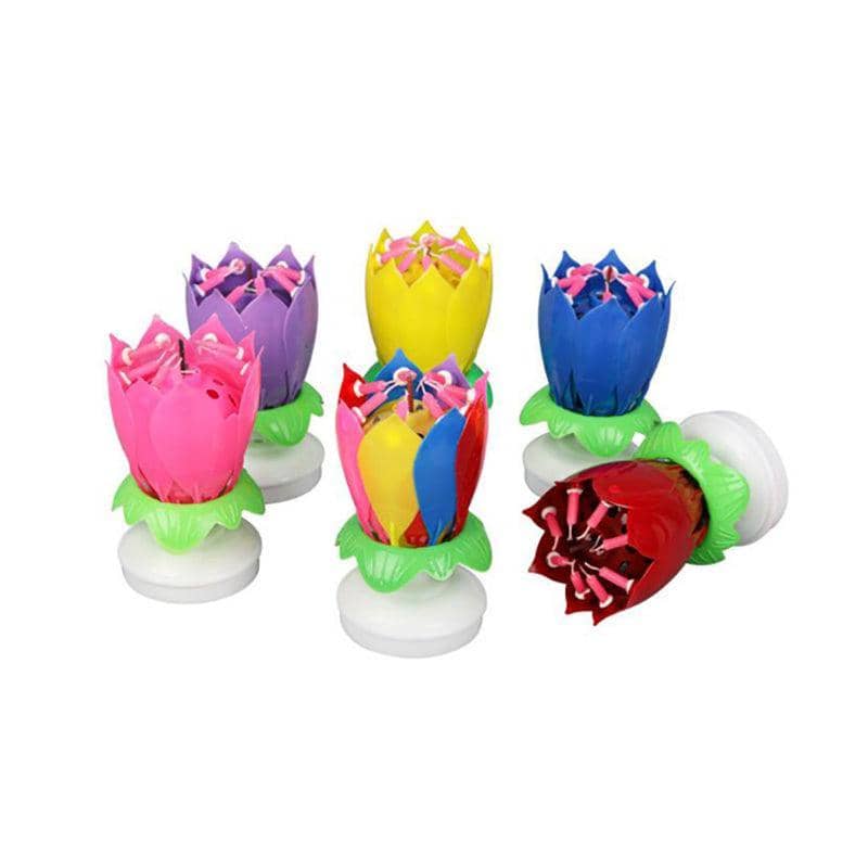 Musical Lotus Birthday Cake Candle, Rotating Flower, Pack of 2 - Purple - view 3