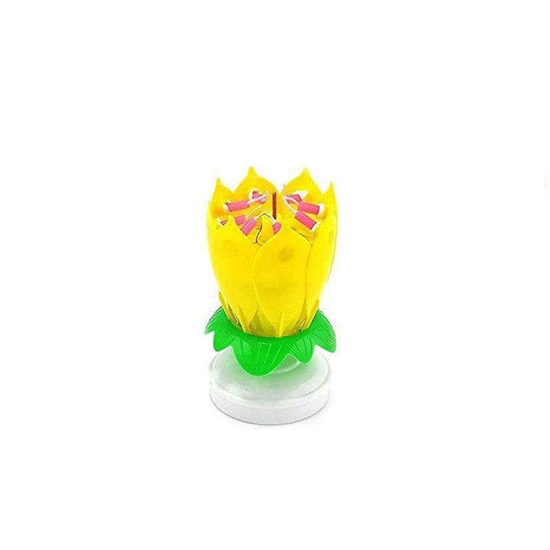 Musical Lotus Birthday Cake Candle, Rotating Flower, Pack of 2 - Yellow