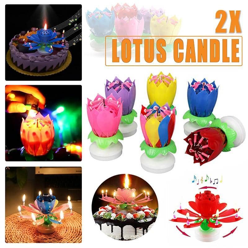 Musical Lotus Birthday Cake Candle, Rotating Flower, Pack of 2 - Yellow - view 2