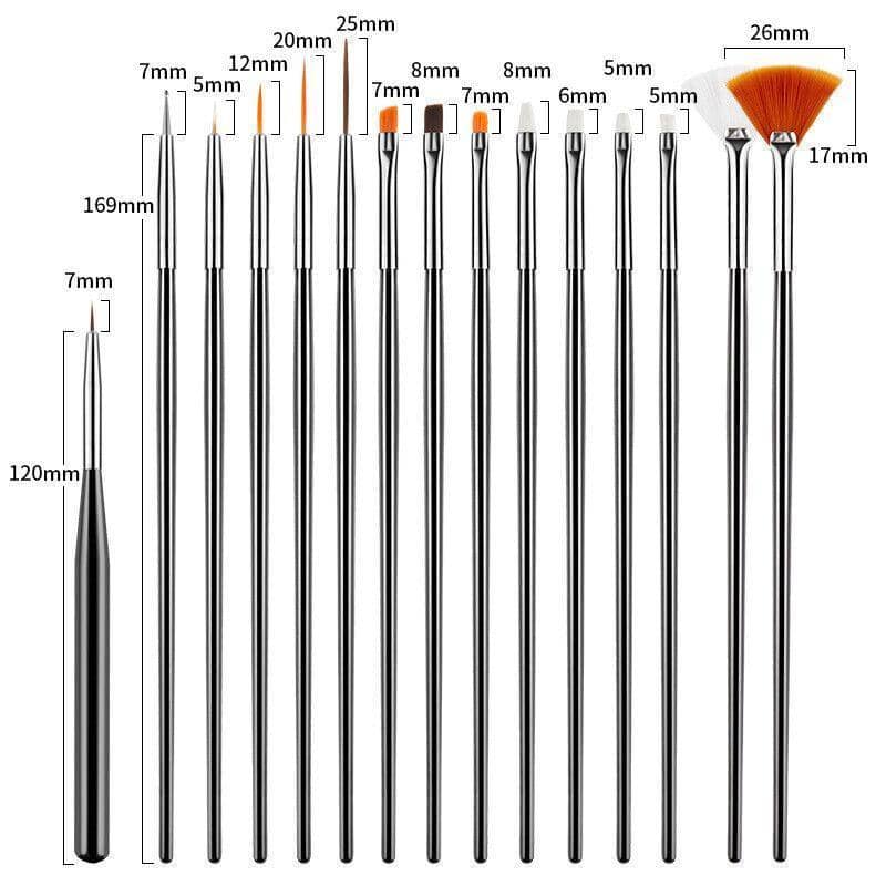 Nail Art Brushes and Dotting Tools, Set of 15 - Pink - view 5