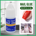 Nail Art Glue for Acrylic and UV Gel Nails, 3 g Bottles, Pack of 10