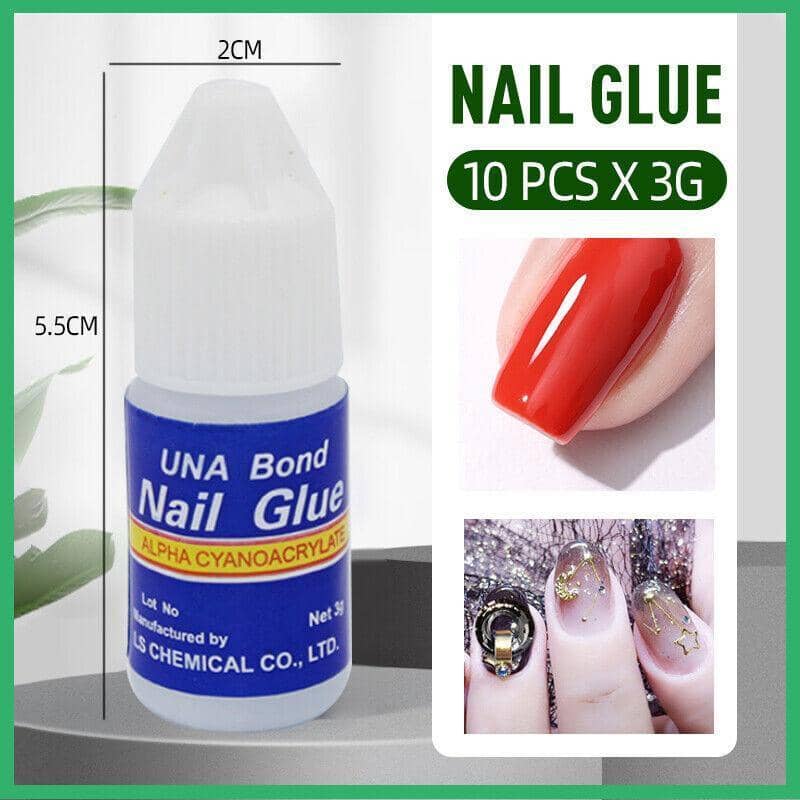 Nail Art Glue for Acrylic and UV Gel Nails, 3 g Bottles, Pack of 10