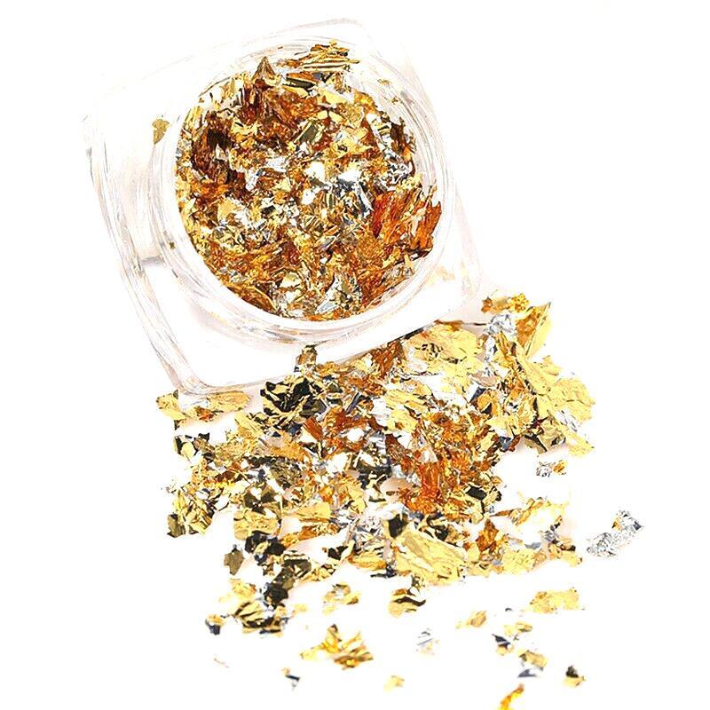 Nail Art Mirror Foil Flakes Glitter Powder - Gold and Silver