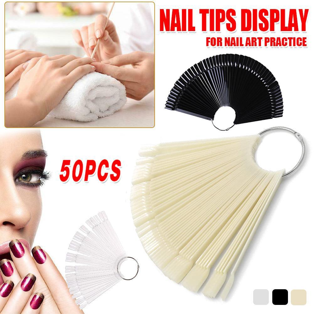 Nail Colour Display Fan with Iron Ring and 50 Oval Practice Tips - Black - view 2