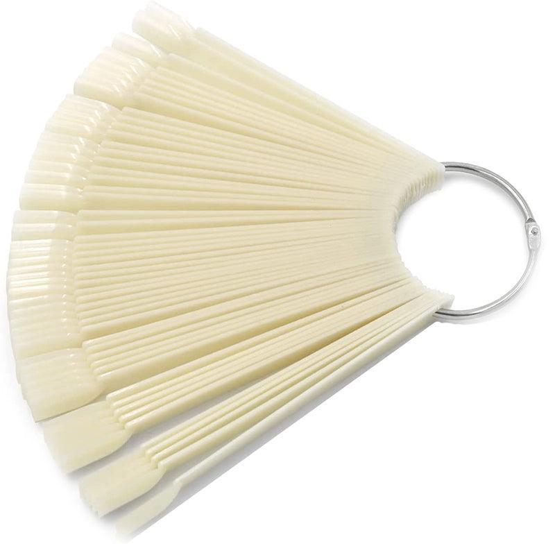 Nail Colour Display Fan with Iron Ring and 50 Oval Practice Tips - Natural
