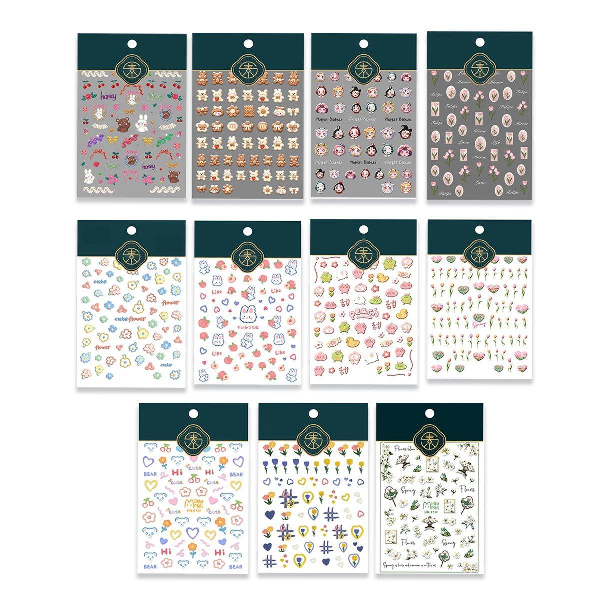 Nail Stickers for DIY Nail Art - Pastel Outline Bears and Cherries - view 3