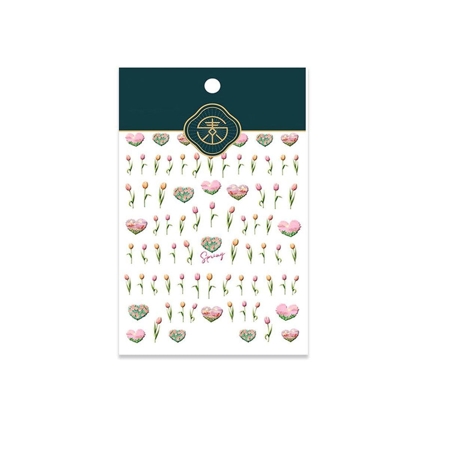 Nail Stickers for DIY Nail Art - Pink and Orange Tulips with Heart Scenes