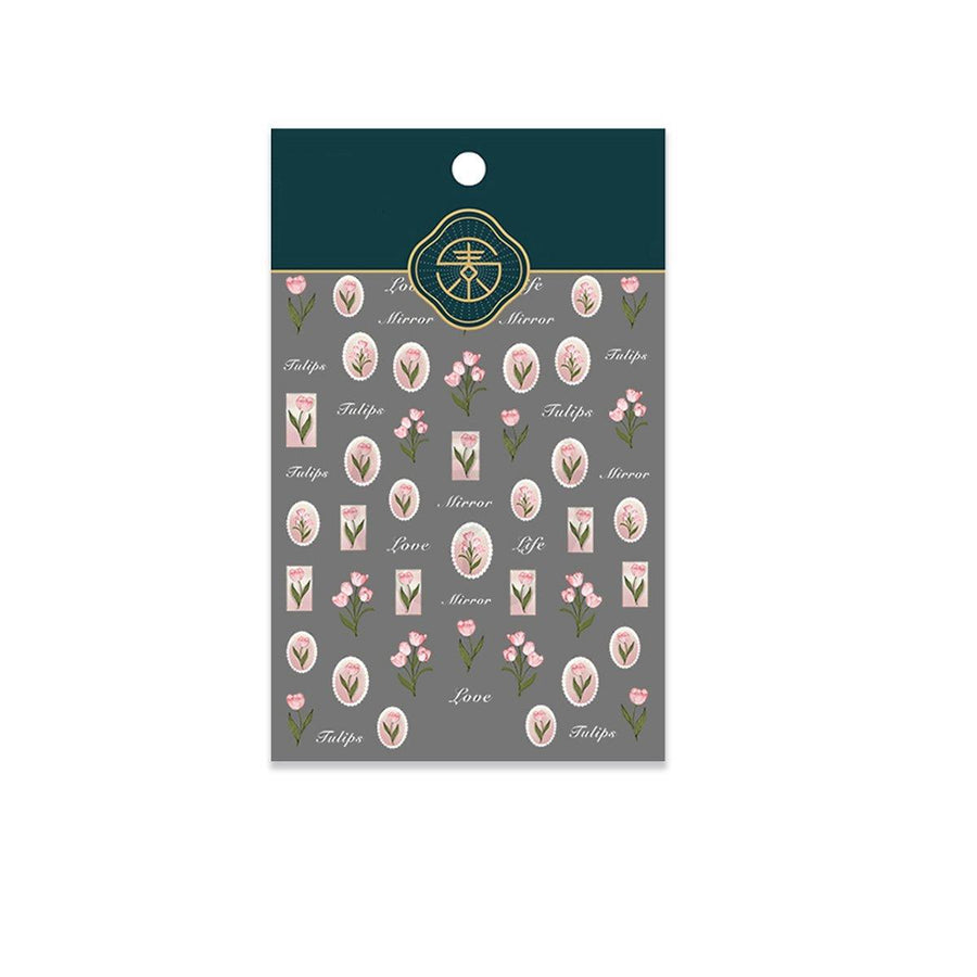 Nail Stickers for DIY Nail Art - Pink Tulips in Oval Frames