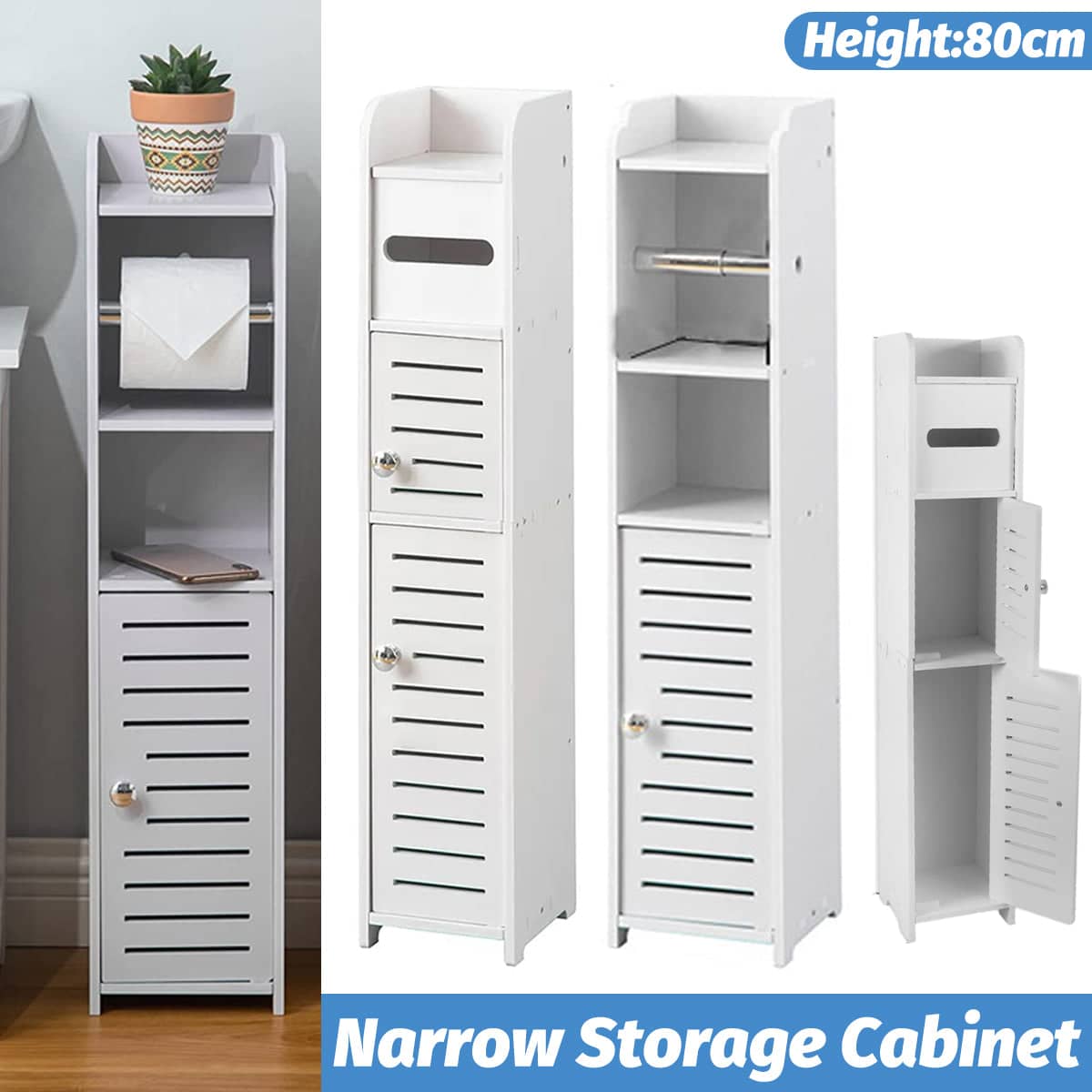 Narrow Bathroom Storage Cabinet, Waterproof PVC - Pull Out Model, 80 x 15 x 15cm - view 2