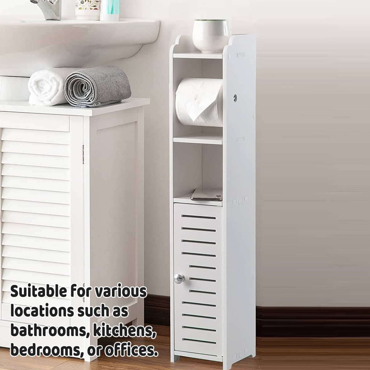 Narrow Bathroom Storage Cabinet, Waterproof PVC - Pull Out Model, 80 x 15 x 15cm - view 5