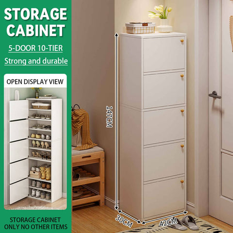 Narrow Entryway Shoe Cabinet with 5 Doors and 5 Tiers, Space Saving Hallway Organiser