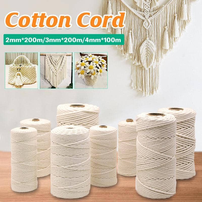 Natural Beige Cotton Macrame Rope 4 mm x 100 m Twisted Cord for Craft and Cooking - view 2