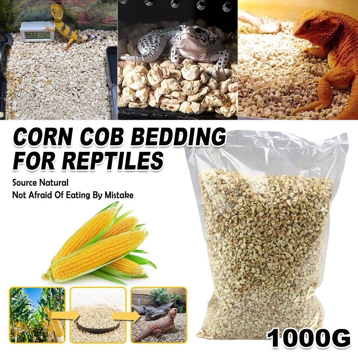 Natural Corn Cob Bedding for Reptiles, 1 kg Bag