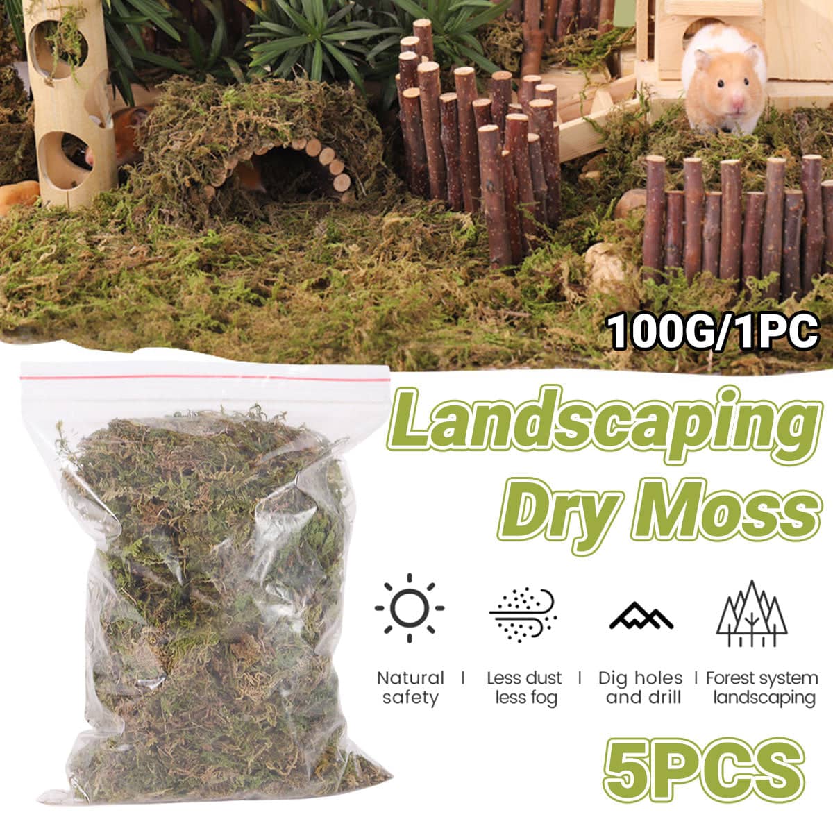 Natural Dried Moss Bedding for Hamsters and Small Pets, Pack of 5