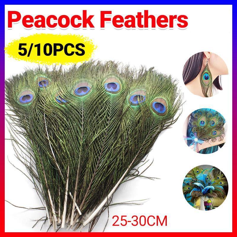 Natural Peacock Eye Feathers for Craft and Vase Decor - Pack of 5, 26-30cm - view 2