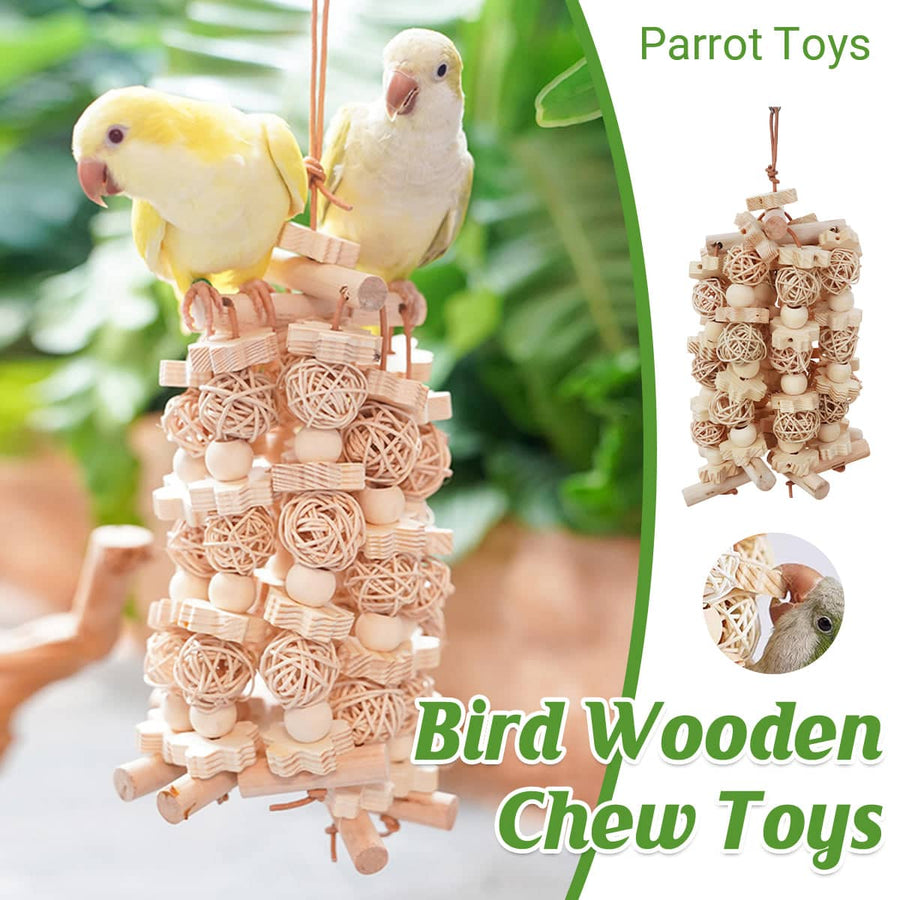 Natural Rattan Parrot Chew Toy Wooden Bird Interactive Biting Toy for Cage