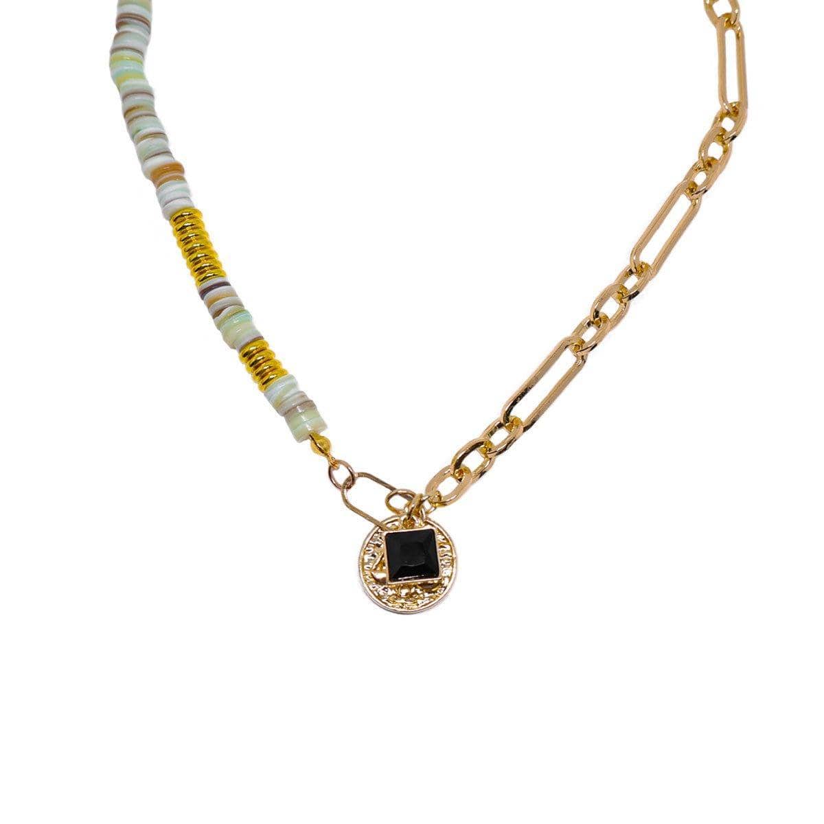 Natural Stone Clavicle Necklace with Gold-Tone Chain for Women - view 2