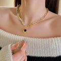 Natural Stone Clavicle Necklace with Gold-Tone Chain for Women - view 4