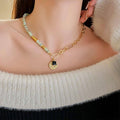 Natural Stone Clavicle Necklace with Gold-Tone Chain for Women - view 5