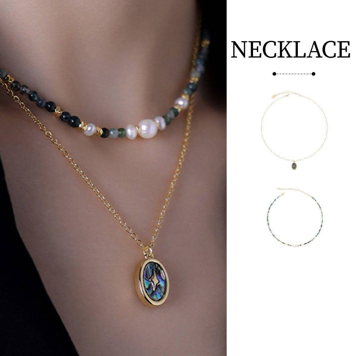 Natural Stone Necklace with Adjustable Chain - With Pendant - view 2