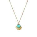 Natural Stone Pendant Necklace - Aqua Round Stone, Gold Fan Edge