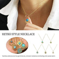 Natural Stone Pendant Necklace - Aqua Round Stone, Gold Fan Edge - view 2