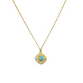 Natural Stone Pendant Necklace - Aqua Round Stone, Gold Flower Setting