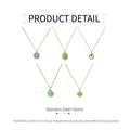 Natural Stone Pendant Necklace - Aqua Round Stone, Gold Flower Setting - view 4