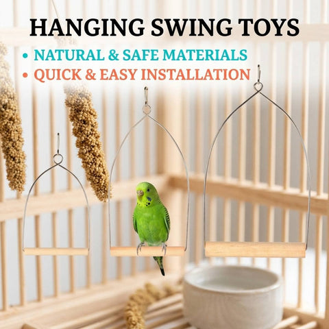 Natural Wood Bird Swing Toy Hanging Parrot Cage Perch Accessory