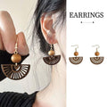Natural Wood Chinese Fan Earrings for Women
